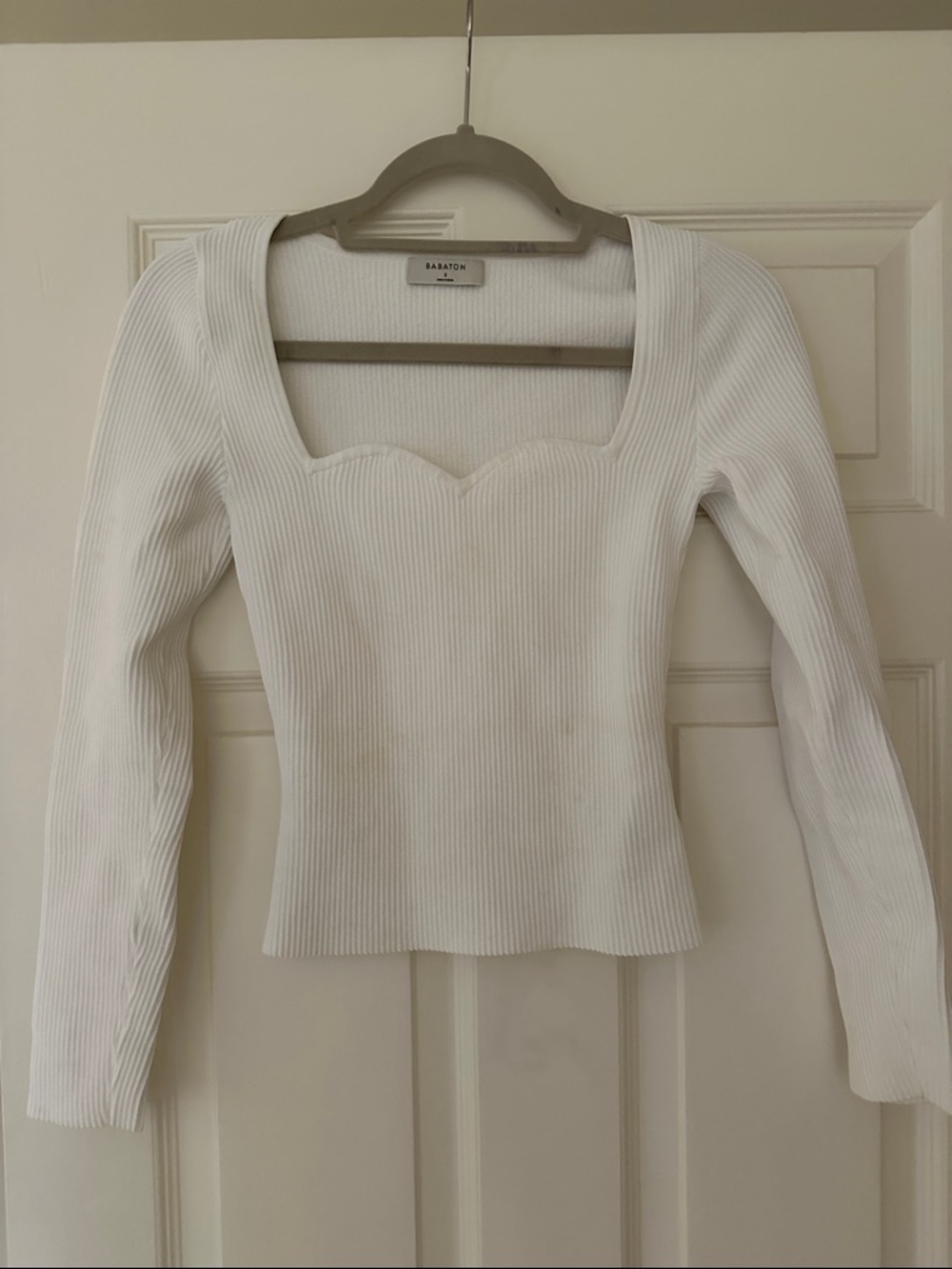 Babaton White Ribbed Sweetheart Square Neck Top
